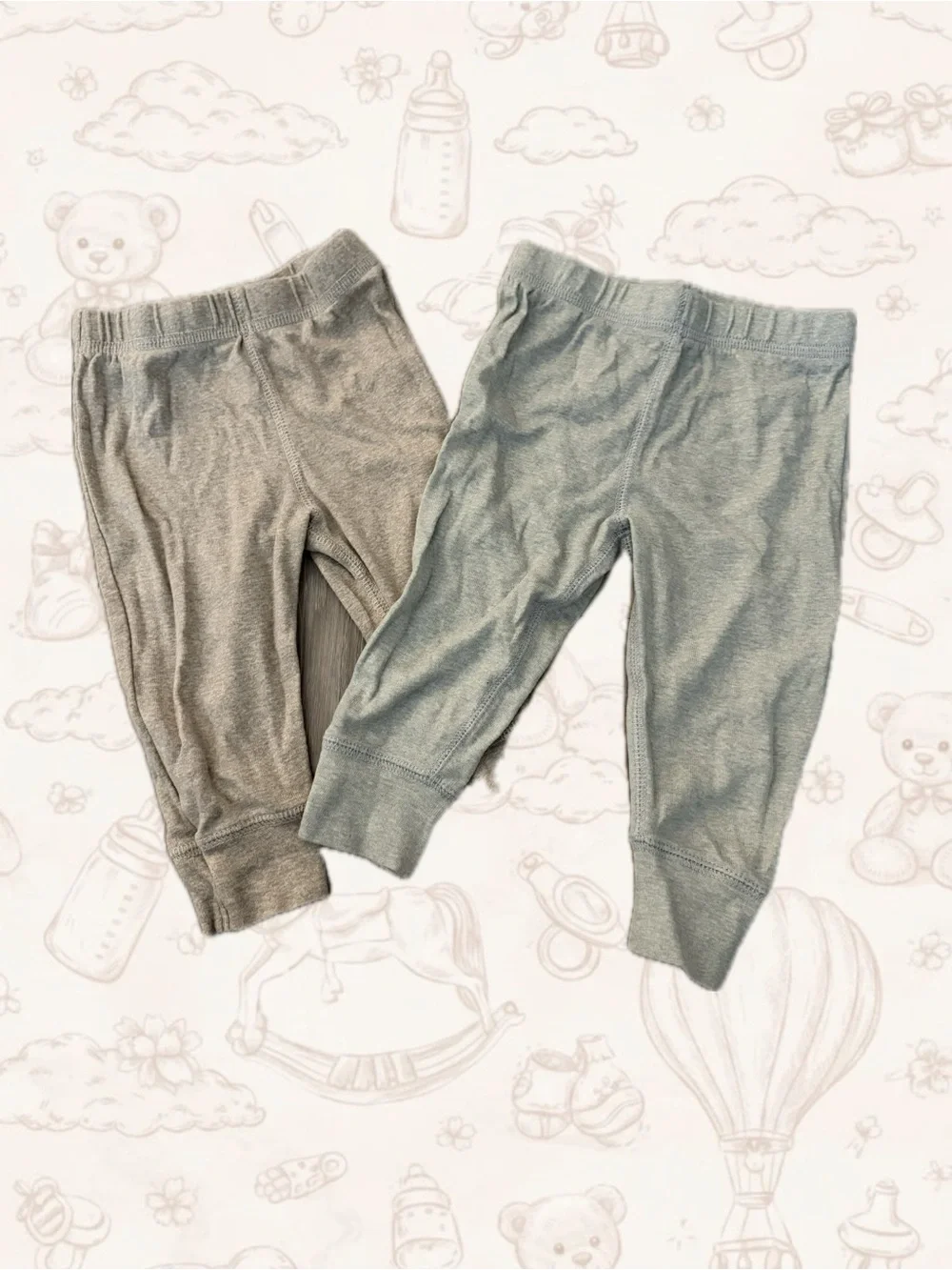 Soft Cotton Blend Baby Pants - Gray and Sage size 3-6m